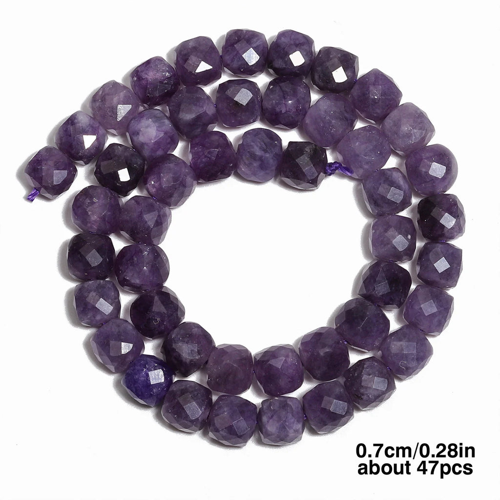 Natural Amethyst Beads 7-8mm Faceted Square Cube Loose Beads