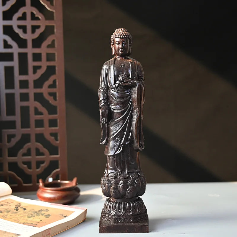 Wood Carving Figurine Of Avalokitesvara Small Buddhist Buddha Statue Aesthetic Temple Worship Crafts Living Room Decor Ornaments