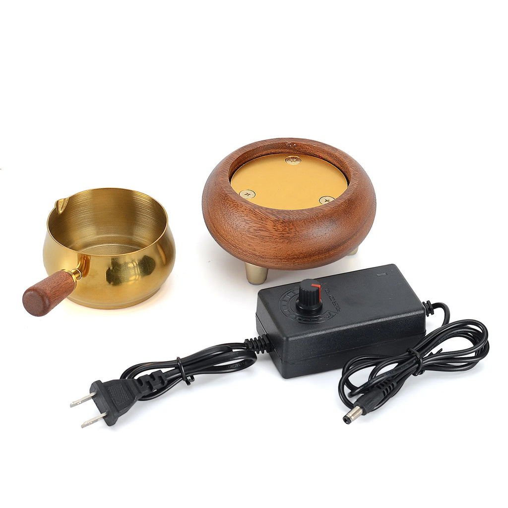 Wooden Electronic Incense Burner Detachable Bakhoor Burner Adjustable Temperature Essential Oil Burner for Agarwood Wax Melts