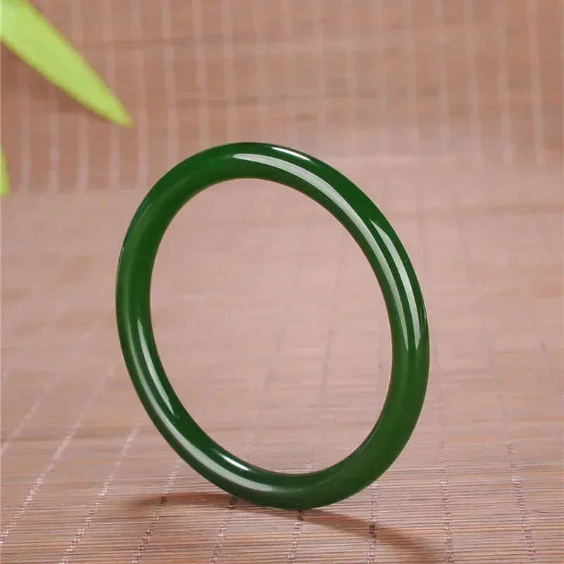 Green Jade Round Bracelet 54-66mm Hand-Carved Luck Amulet