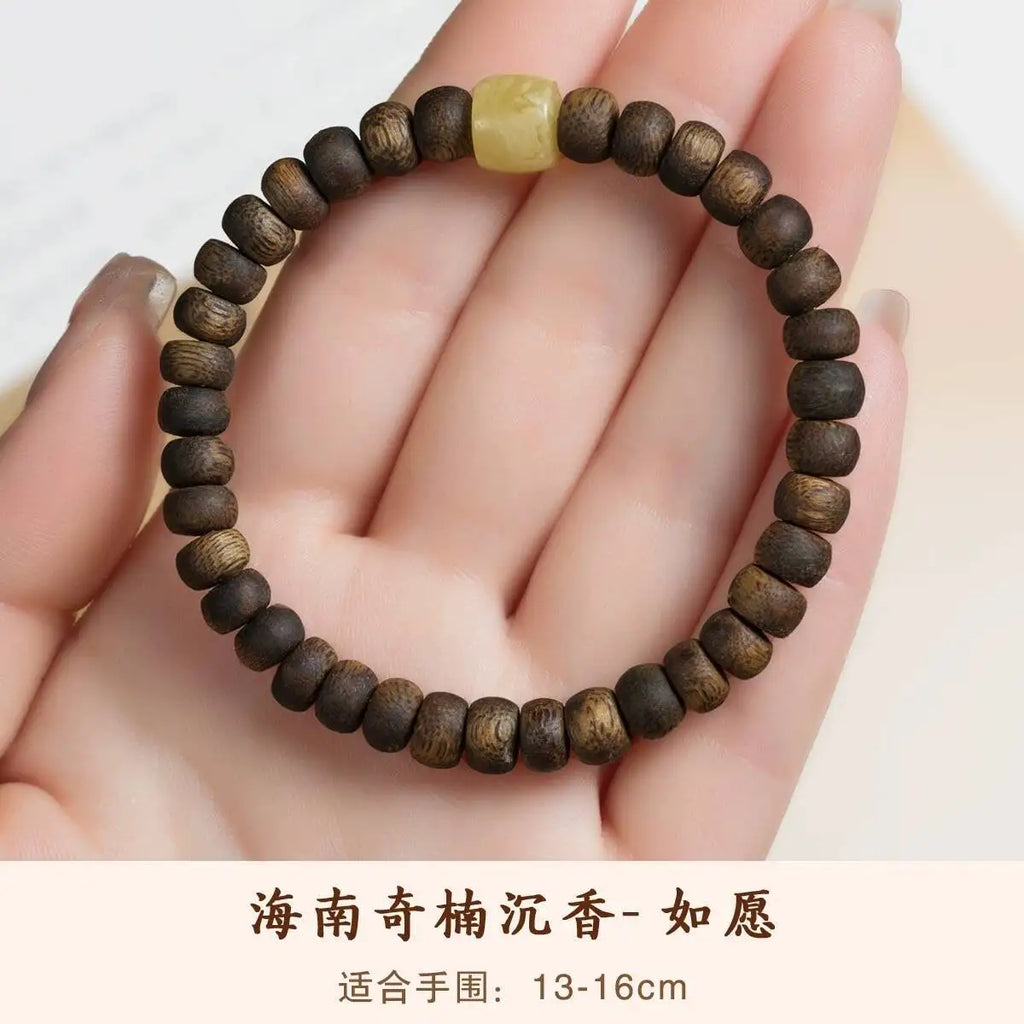 Natural Yingge Qi Nan Agarwood Bracelet Straight Cut Buddhist Bead Bracelet for Men and Women Valentine's Day Gifts