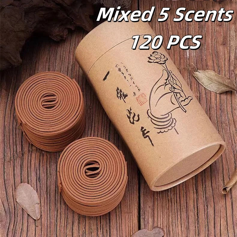 120-Pack Sandalwood Coil Incense, 3-4 Hour Burn, Natural Aromatherapy