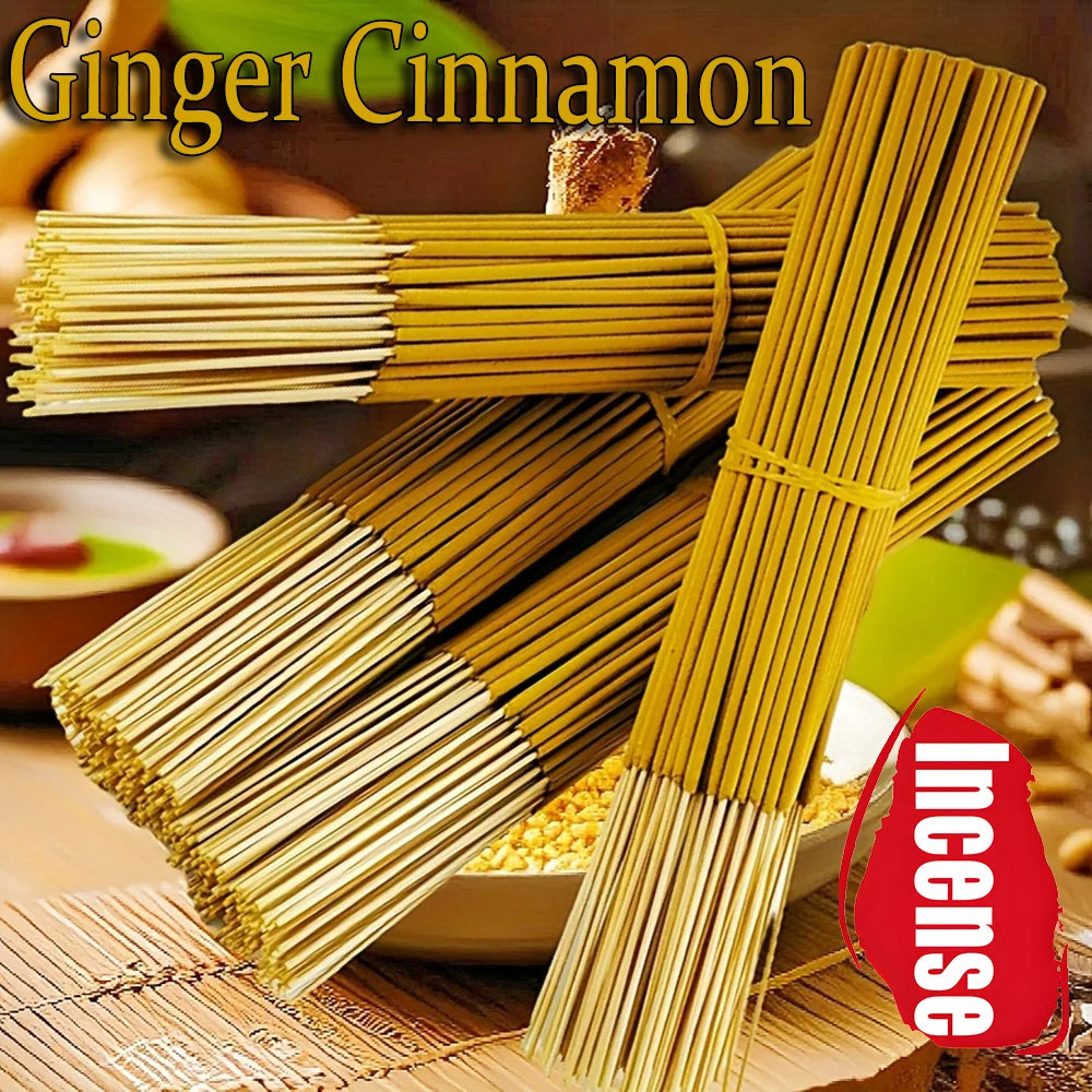 Ginger and Cinnamon Flavored Premium Aromatherapy Incense Sticks, 8.66-Inch Long Bamboo Sticks, Burn Time of 30~40 Minutes, Light and Fresh Scent, Removes Odors, Long-Lasting Fragrance, Suitable for Home, Kitchen, and Restaurant Decoration