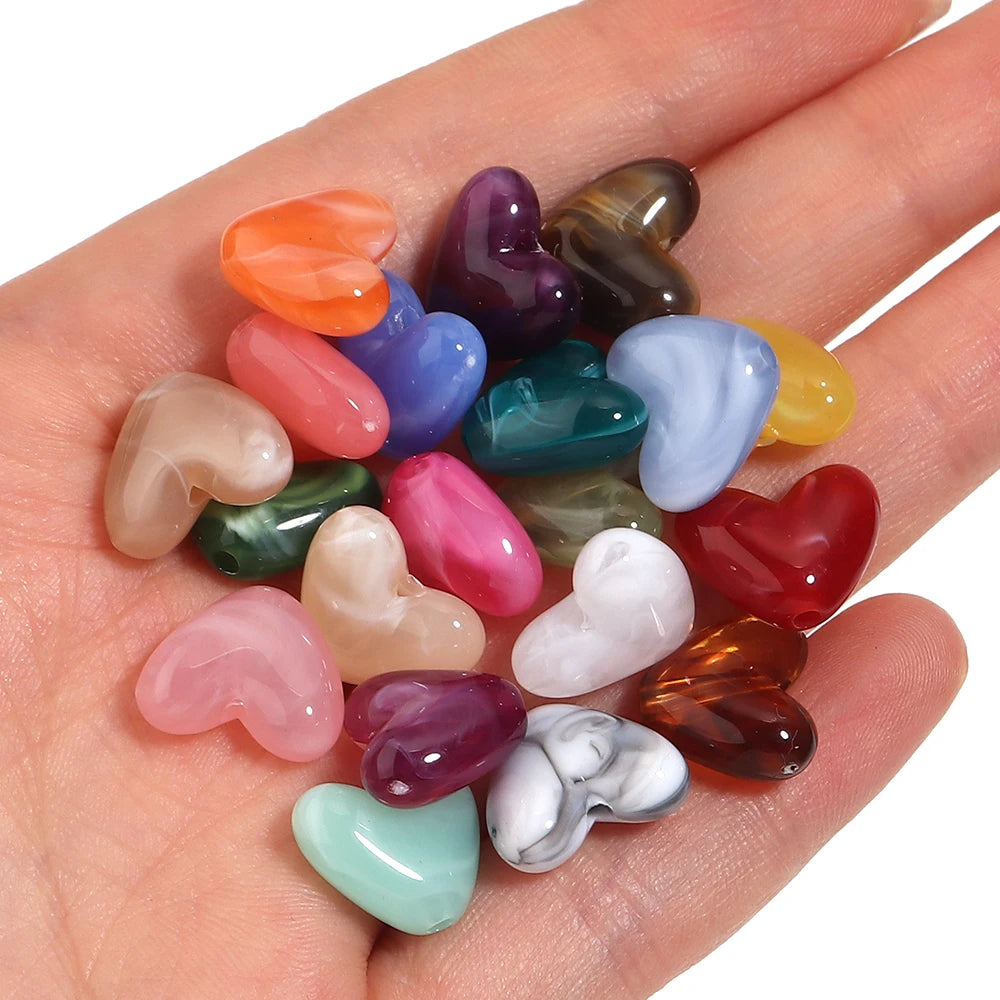 20Pcs Imitation Stone Heart Shape Acrylic Beads Dual Color Loose Bead For Jewelry Making DIY Charms Bracelet Necklace Accessorie