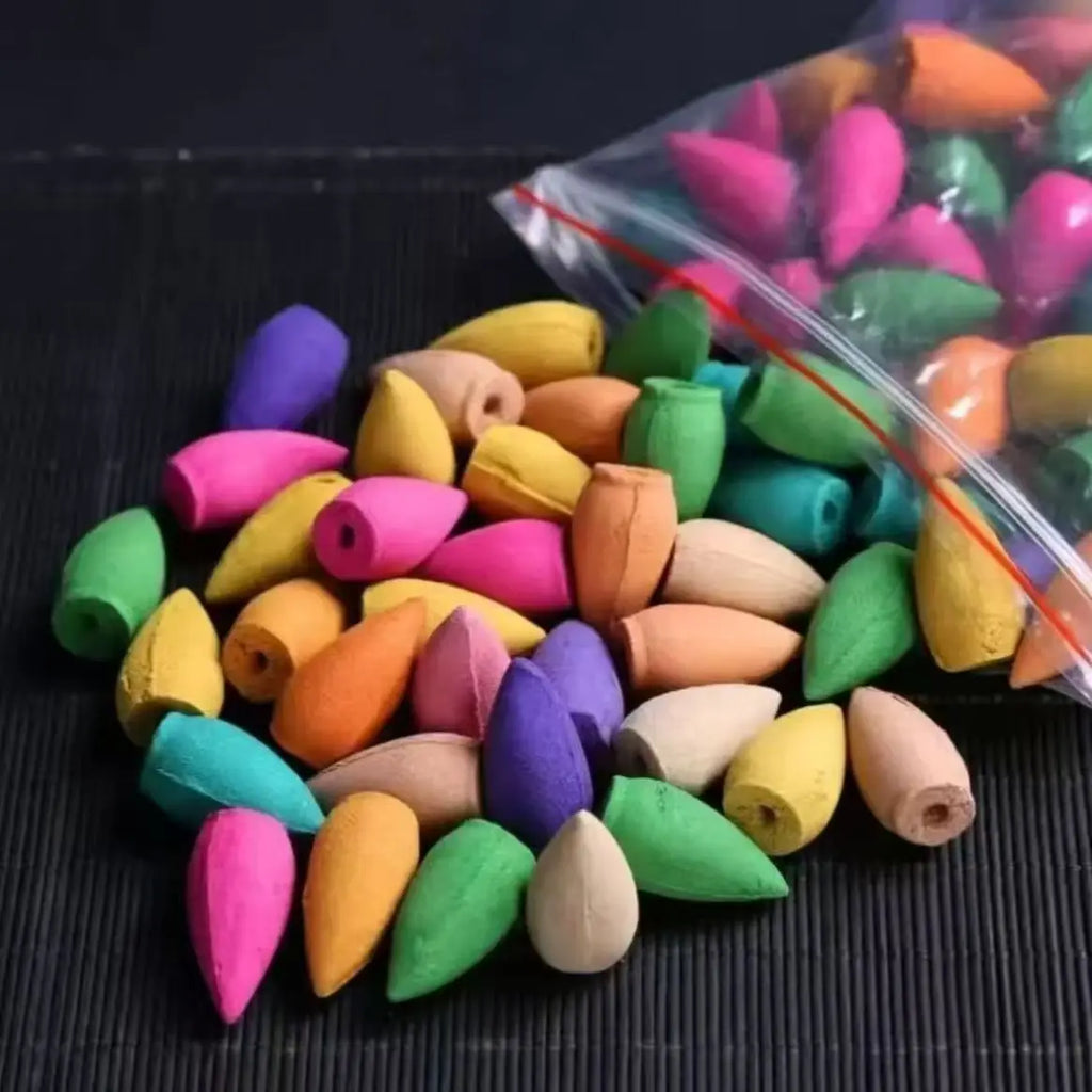 20pcs, Mix Natural Reflux Incense Rose Jasmine Lavender Cones Backflow Incense Cones, Sandalwood Mix Incense Cones, Natural