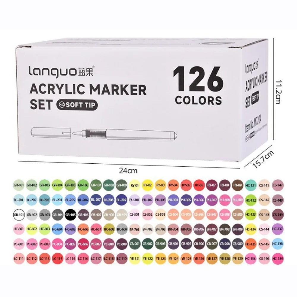 LANGUO 24-288 Colors Acrylic Markers Pen Set Direct Liquid Paint Art Marker for Stone Paint Ceramic Glass Wood Fabric Painting