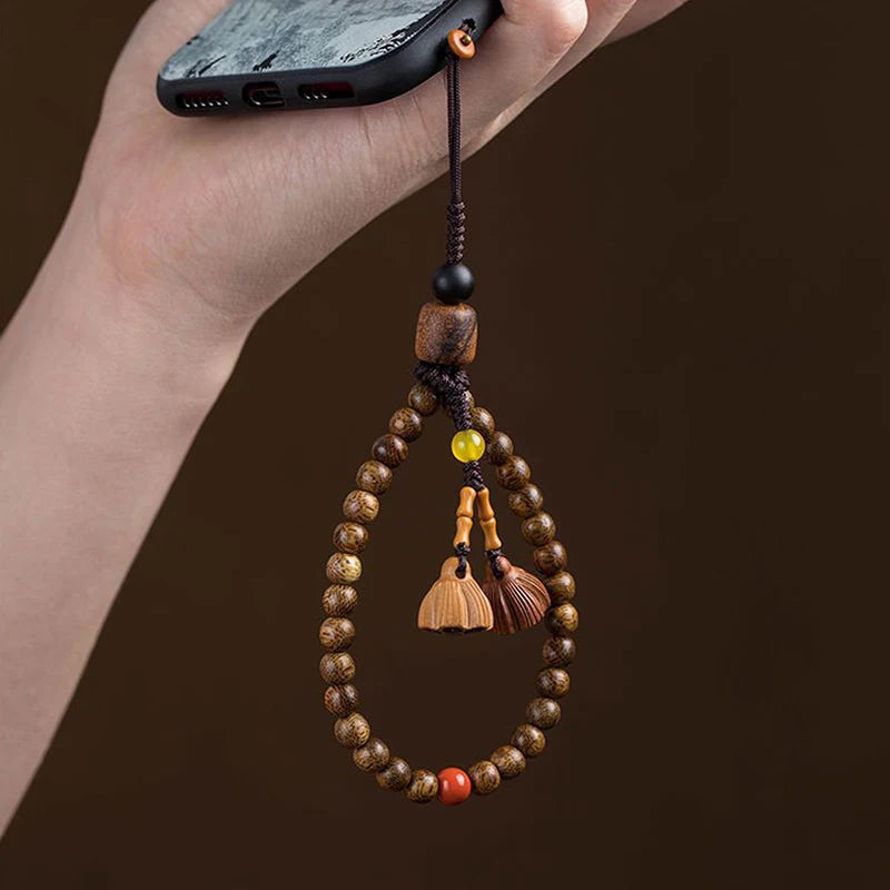 Retro Agarwood Beaded Phone Chain for Women