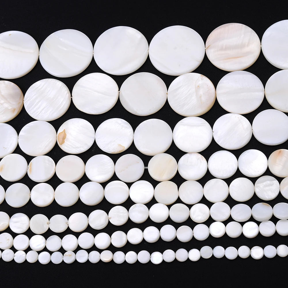 Natural White Shells Freshwater Bead Mother Of Pearl Round Flat Shell Loose Bead For Jewelry Making DIY Bracelet Necklace 6-30mm