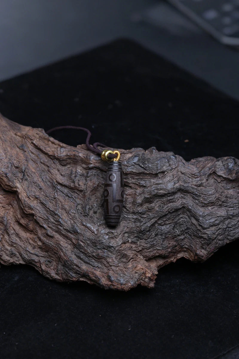 Tibetan-style Nine-Eye Dzi Bead Ebony Bracelet DIY Buddhist Amulet Feng Shui Pendant Lucky Gift Accessory