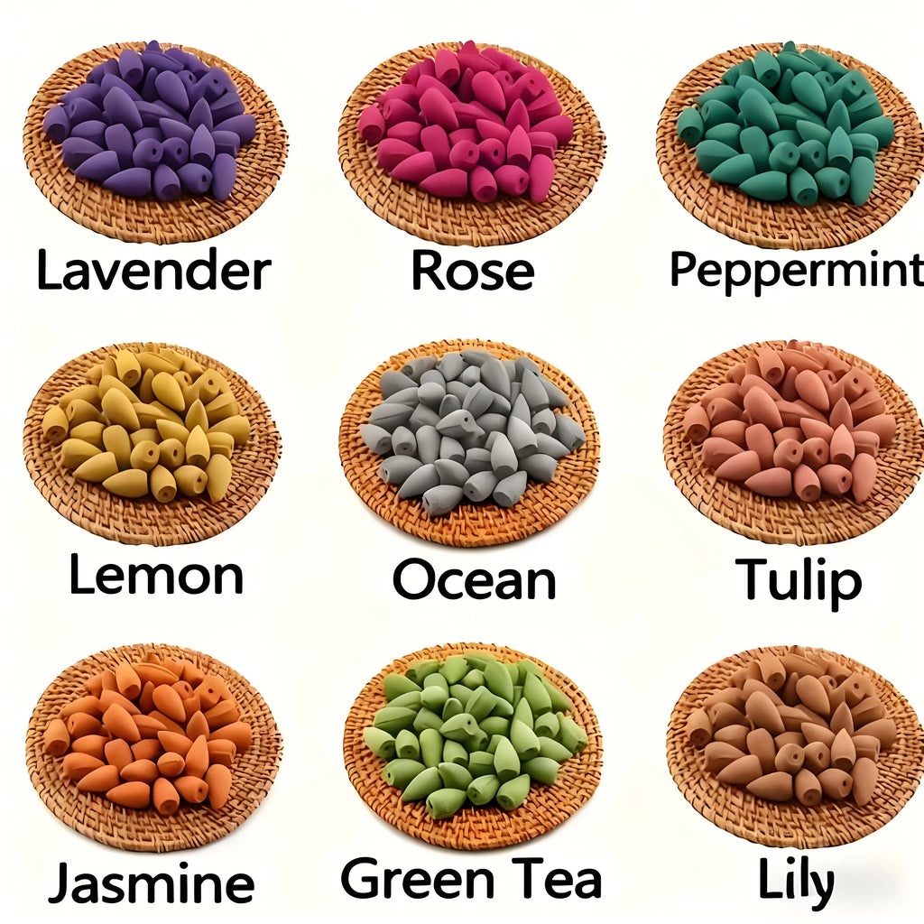 50Pcs Natural Backflow Incense Cones - Various Scents, Including Lavender, Sandalwood, Jasmine, Rose, Etc. for Indoor Yoga, Outdoor Camping, and Are Perfect for Waterfall Incense Burners, for House Cleaning, Yoga, Tea Rooms, Home or Office Use