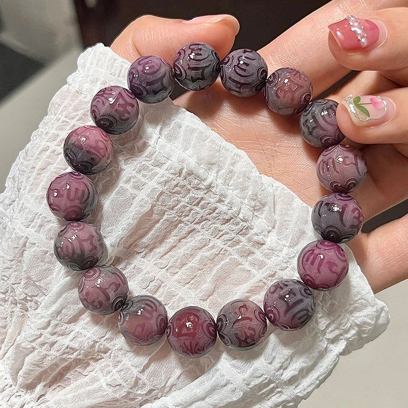 12mm Natural Bodhi Root Beaded Men Six Words Mantra Buddhist Buddha Meditation Bead Bracelet Women Prayer Rosary Bracelet Decor
