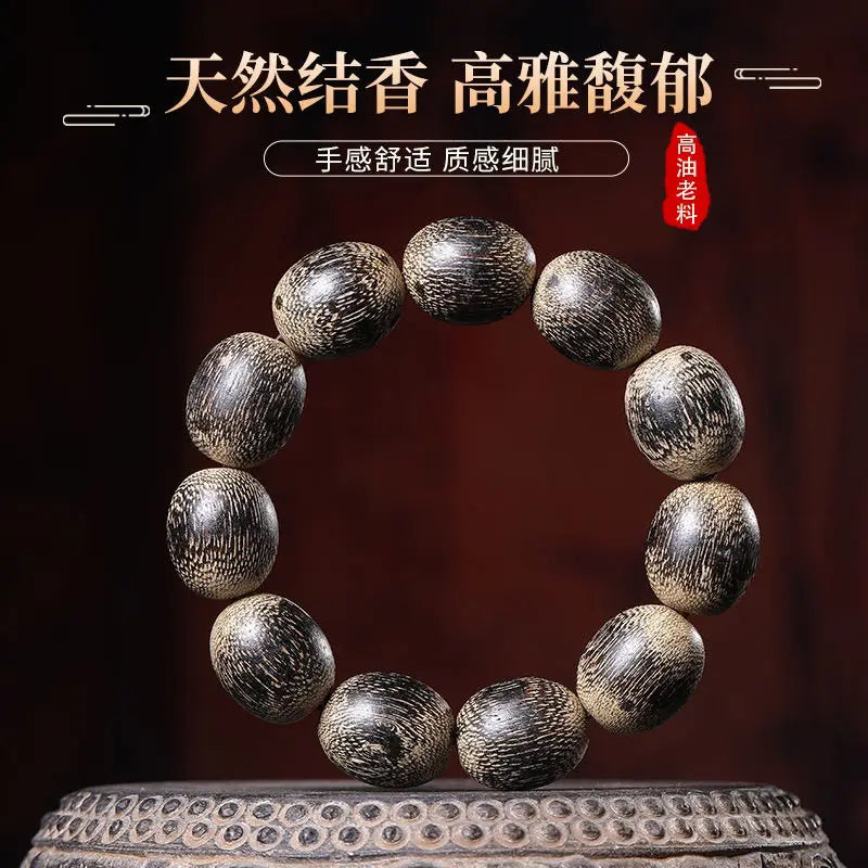 Black Oil Agarwood Bracelet 18mm Round Classic
