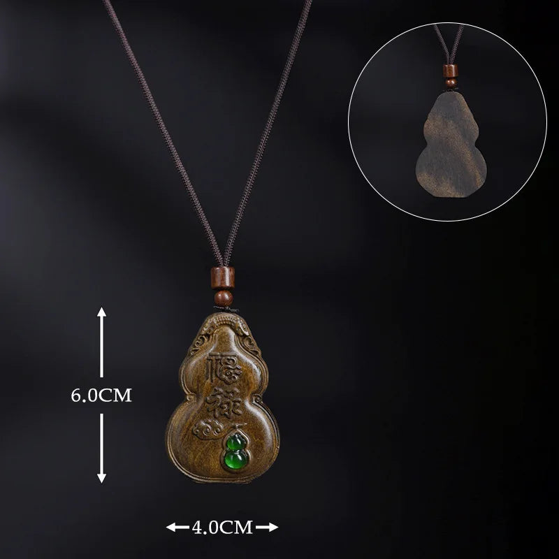 Agarwood Peace Tag Pendant Neckwear Fortune Carved Unisex Inlaid Craft Small Necklace Jewelry
