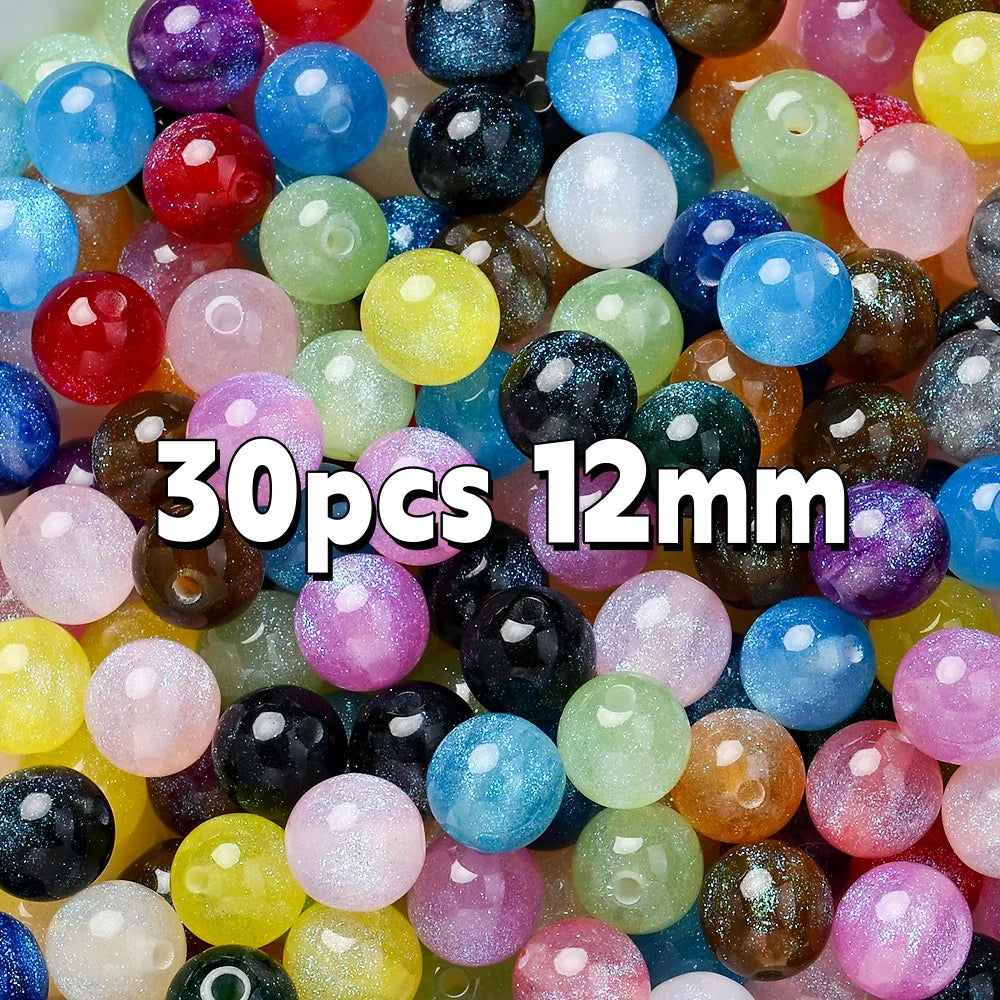 Mixed Color Glitter Resin Round Beads 8/10/12mm Sparkling Solid Loose Beads For DIY Bracelet Necklace Jewelry Making
