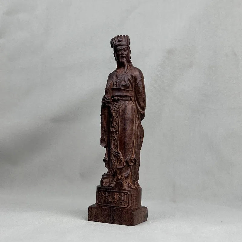 Hand-Carved Agarwood Zhuge Liang Statue - 18.1" Solid Wood Kongming Figurine for Home Office Decor, Feng Shui Ornament