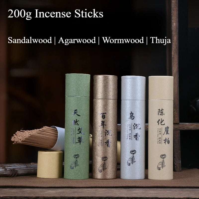 200g Natural Sandalwood Agarwood Incense Sticks, Cypress Mugwort Long-Lasting Herbal Scent for Home, Yoga, Meditation Relaxation