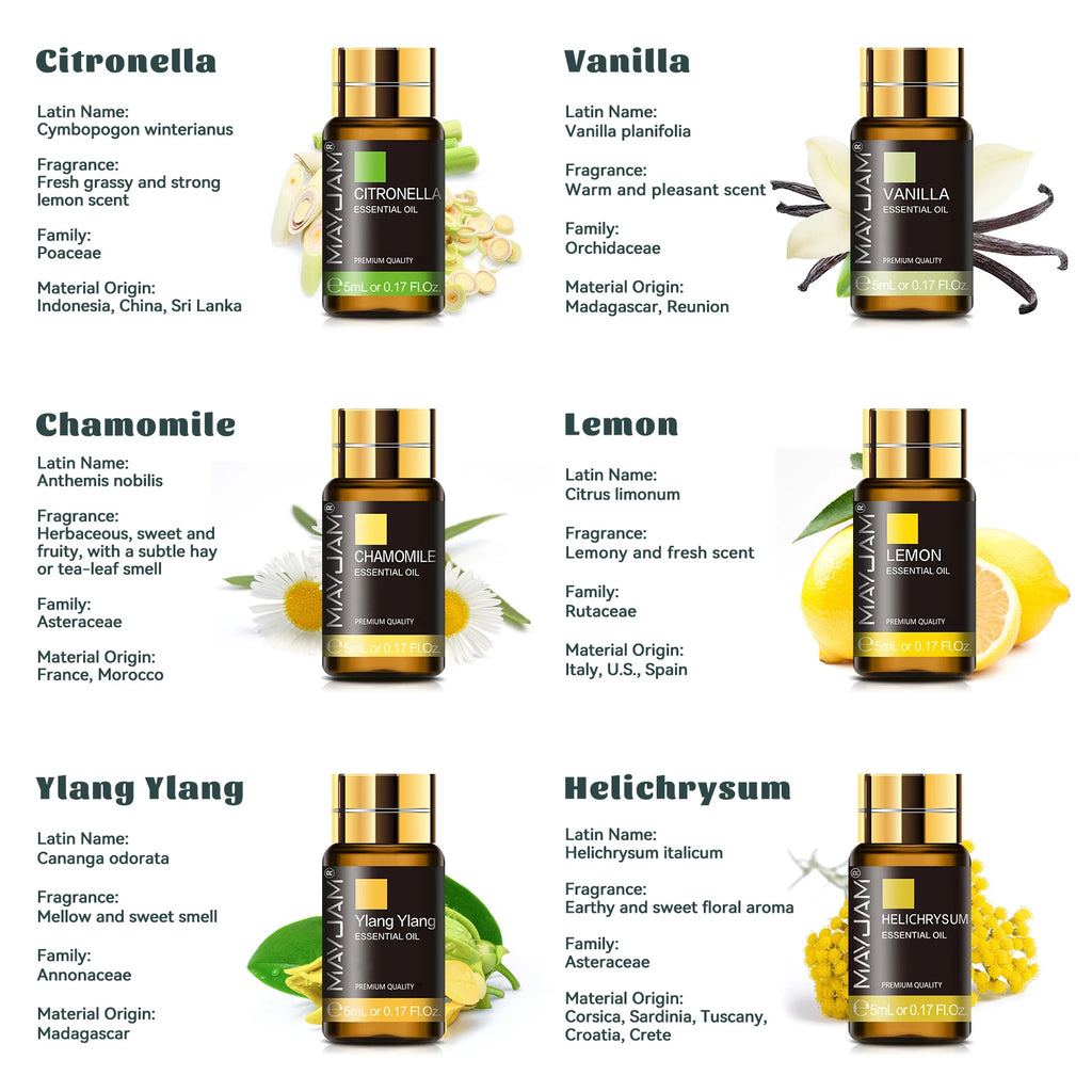 MAYJAM 35 Bottles Essential Oils Kit Gift Box ,Lavender Jasmine Vanilla Lemon Eucalyptus Sandalwood Frankincense SweetOrange Ylang Rose Bergamot Tea Tree Lemongrass Patchouli Rosemary Geranium Citronella Aromatherapy Oil for Humidifier Diffuser DIY Candle