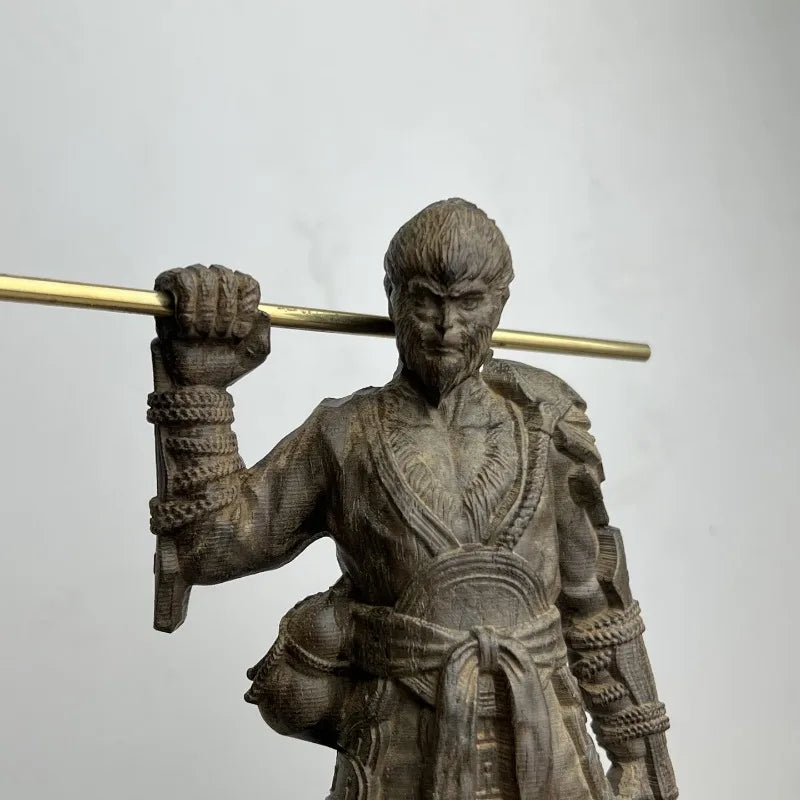 Hand-Carved Agarwood Monkey King Statue - 9.4"x3.3" Black Myth Wukong Figurine, Solid Wood Sculpture, Home Decor,