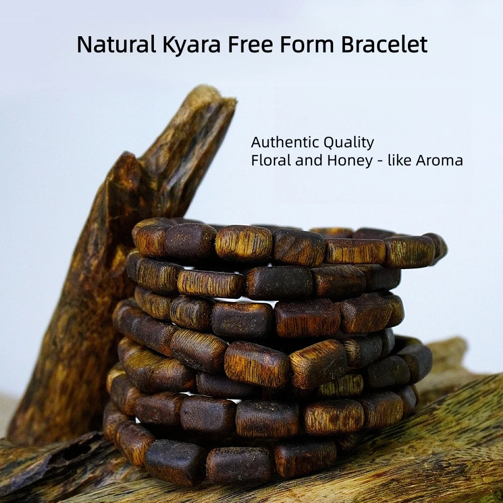 Authentic Kyara Agarwood Bracelet, Free-Form, Scarred Pattern