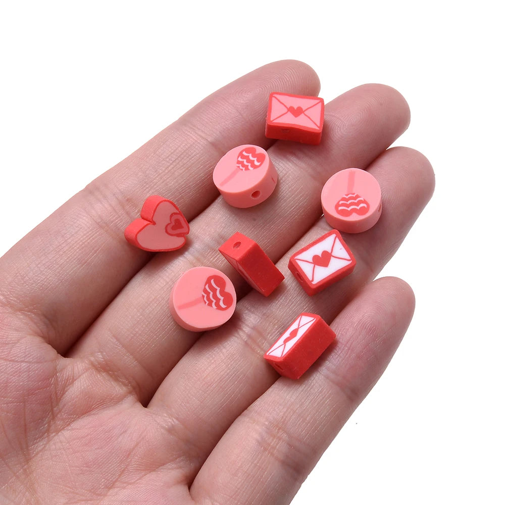 30/50/100pcs Red Envelope Love Spacer Clay Beads Sweet Heart Polymer Clay Beads For Jewelry Making DIY Craft Ornament Supplies