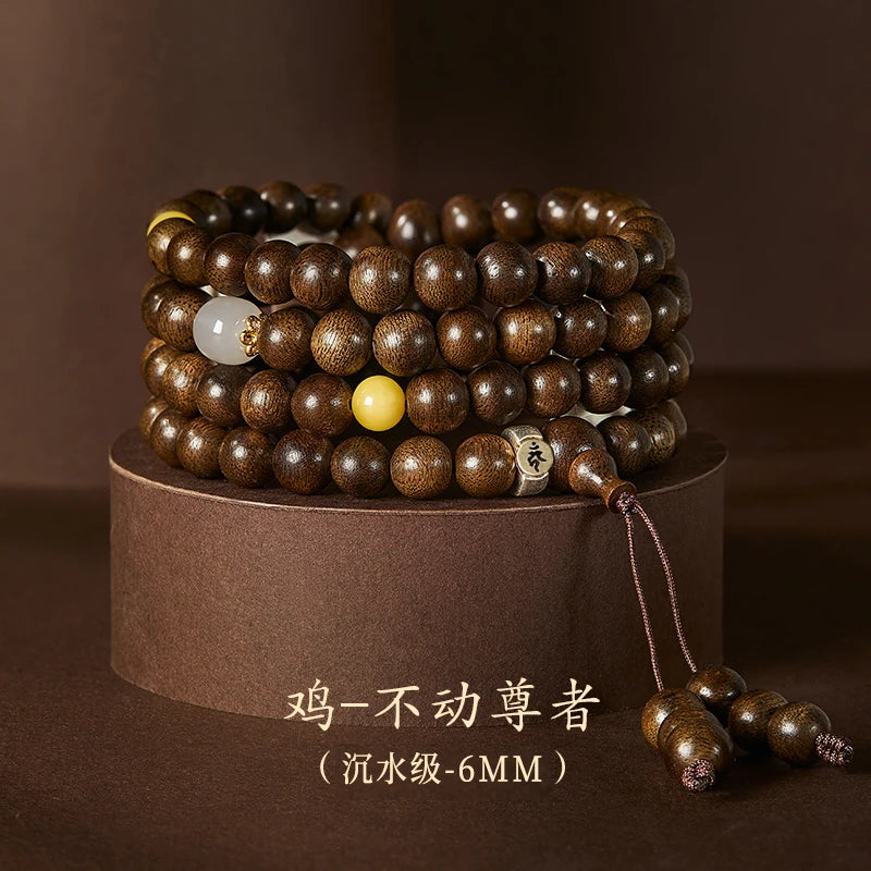 2026 Year of the Horse Natural Nha Trang Ky Nam Sinking Agarwood 108 Beads Bracelet Unisex Wrist Mala Festival Gift