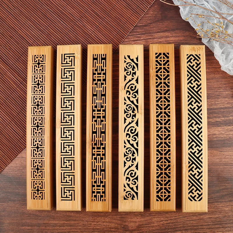 1pc Bamboo Wooden Incense Stick Holder Burning Joss Insence Box Burner Ash Catcher