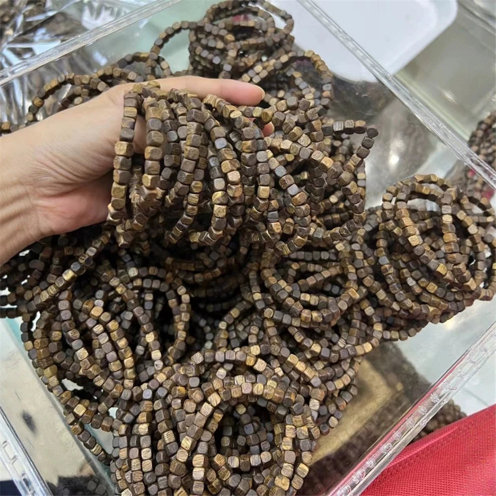 5mm Green Kyara Agarwood Square Bead Bracelet