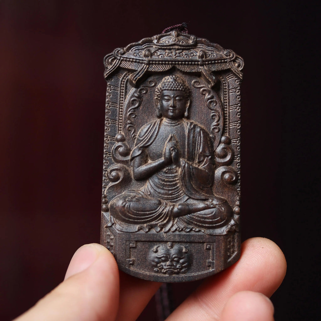 Wooden Zodiac Buddha Pendant Vintage Style