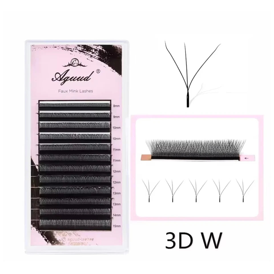 AGUUD New Brown 3D/4D/5D W Lashes Bloom Automatic Flowering Soft Premade Fans Soft Individual Eyelash Spike 3D Clover Fairy Lash