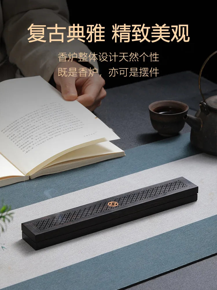 Ebony Wood Lying Agarwood Stick Incense Burner Box Household Indoor Incense Holder Aromatherapy Decor Gift