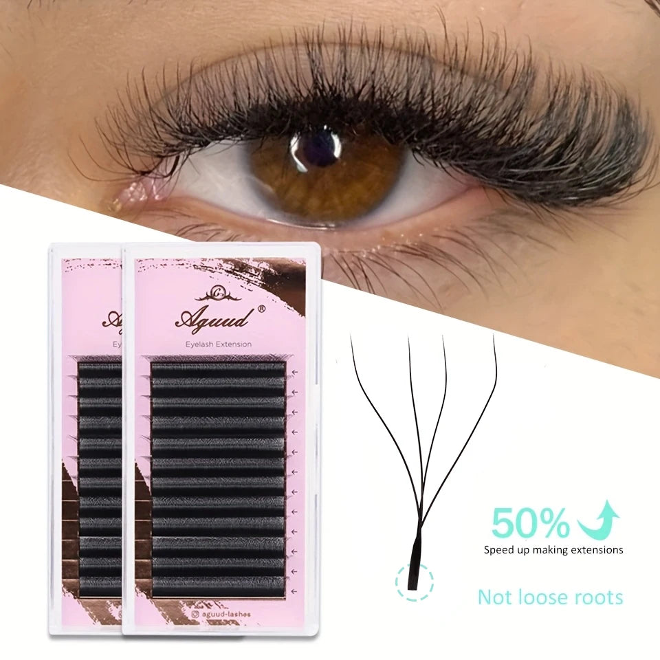 AGUUD 4D W Shape False Eyelashes Natural Volume Fans