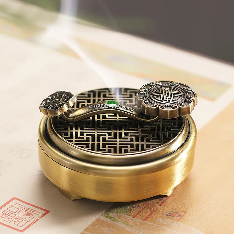 Alloy antique creative pan incense burner household Chinese line incense burner Agarwood Ruyi incense seal stove decoration