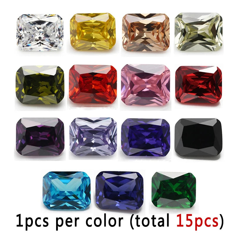 Mix 15 Colors Octangle Cut Cubic Zirconia Stone Loose CZ Stones Synthetic Gemstone for Jewelry Making (Size 4x6mm-10x12mm)
