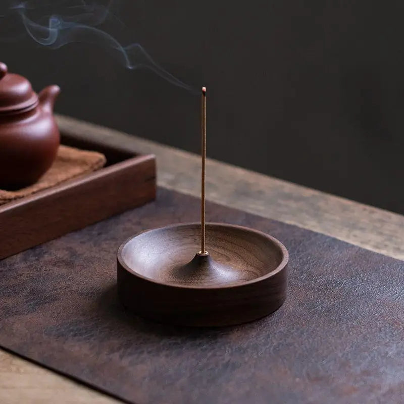 【F】North American Black Walnut Solid Wood Incense Stick Tea Ceremony Round Incense Burner Agarwood Tray Holder Home Decor