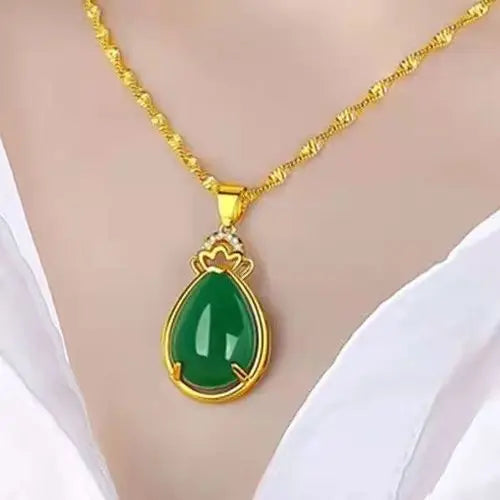 Red Crystal Water Drop Pendant Necklace 24K Gold Plated