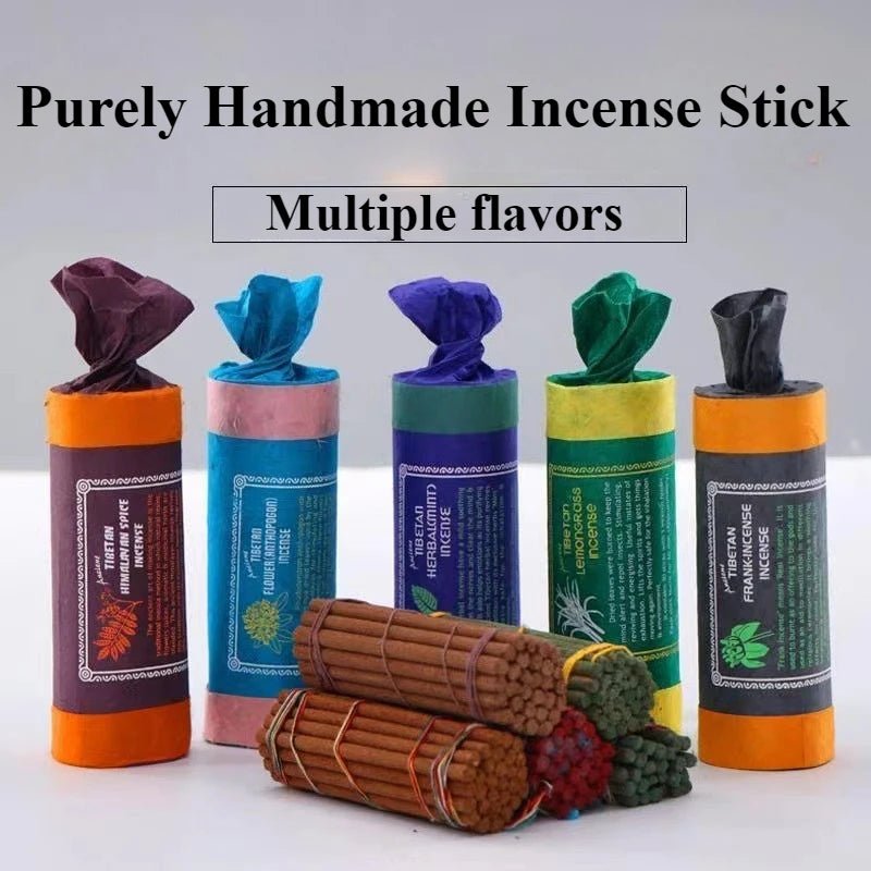 30PC Nepal Handmade Incense Sticks Ancient Tibetan Fragrance Colored Short Tube Thick Thread Incense Cedar Palo Santo White Sage