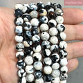 6/8/10mm Natural Stone White Frost Cracked Fire Agates Round Loose Beads Diy Bracelet Necklace for Jewelry Making 15'' Strand