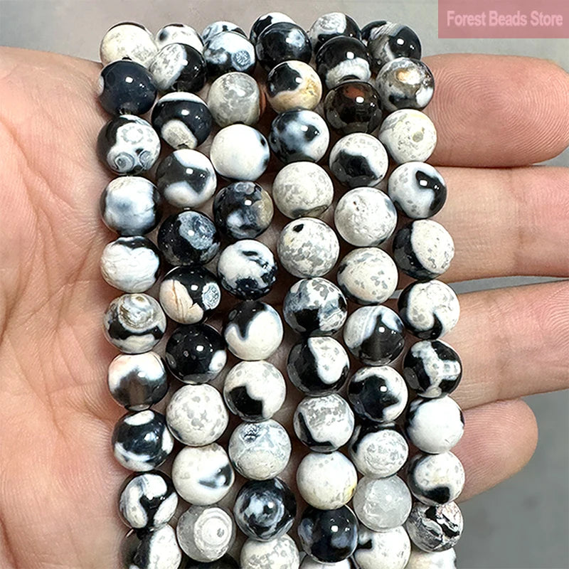 6/8/10mm Natural Stone White Frost Cracked Fire Agates Round Loose Beads Diy Bracelet Necklace for Jewelry Making 15'' Strand