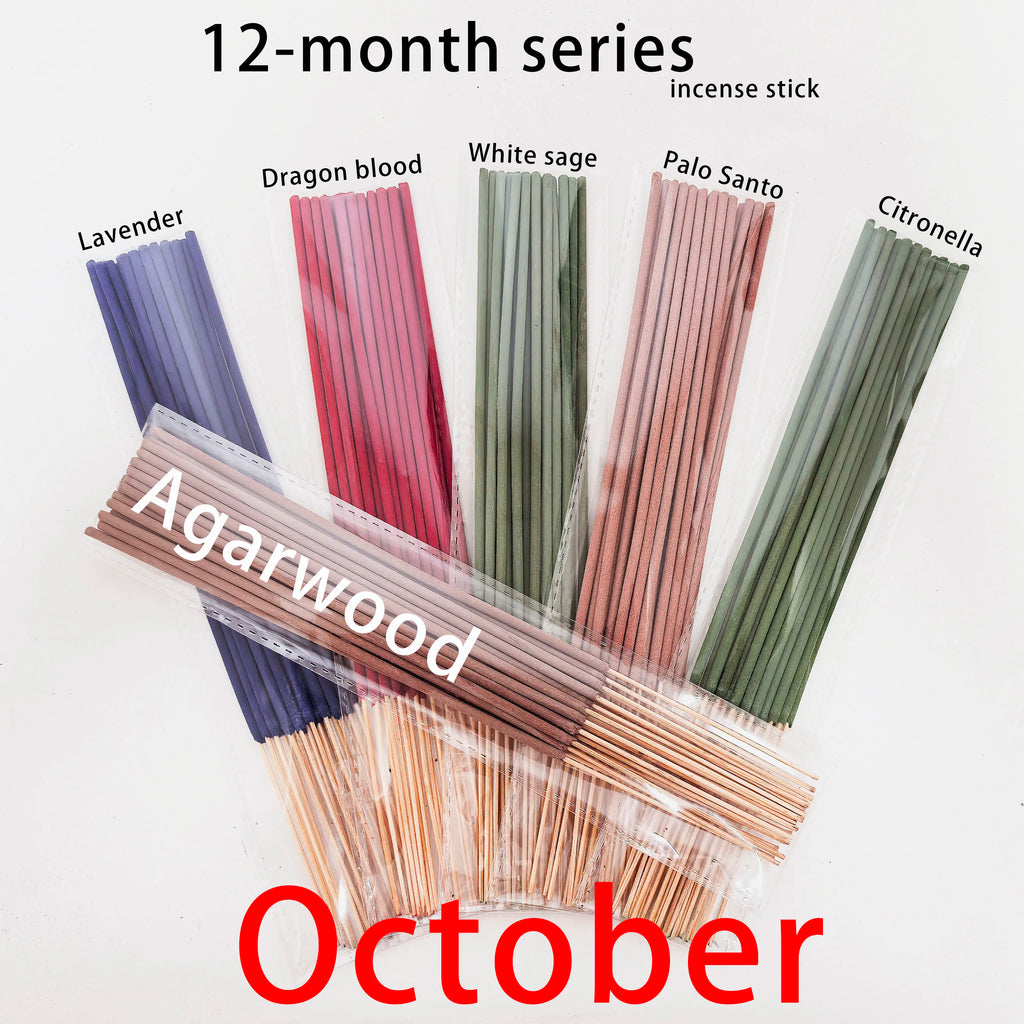 126 Pieces/6 Sets, 12-Month Seasonal Series Combination Set of 22cm Incense Sticks, Including Sandalwood, Agarwood, Dragon's Blood, Cherry, Rose, Jasmine, Watermelon, Strawberry, Cherry, Passion Fruit, Iris, Lavender,