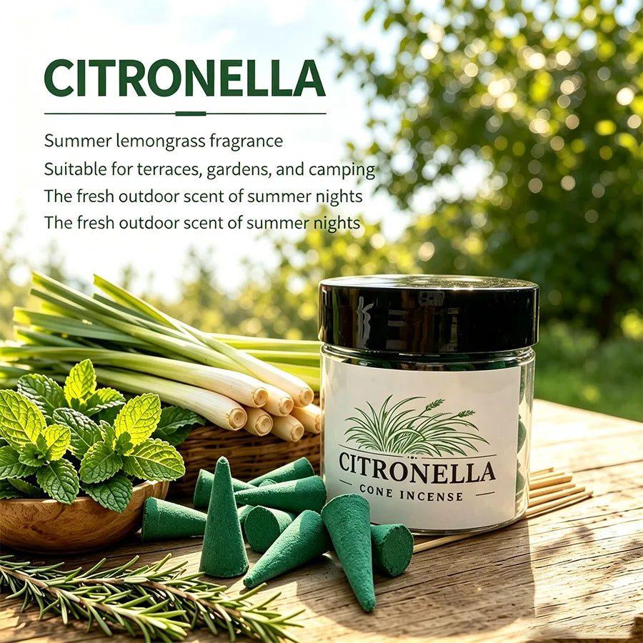 37/143 Pieces of Exquisite Canned Handcrafted Lemongrass Incense Cones, the Scent of Lemongrass Brings a Touch of Freshness to the Stuffy Summer Nights, Suitable for Patios, Outdoor Activities, Home Decoration, and Holiday Gifts