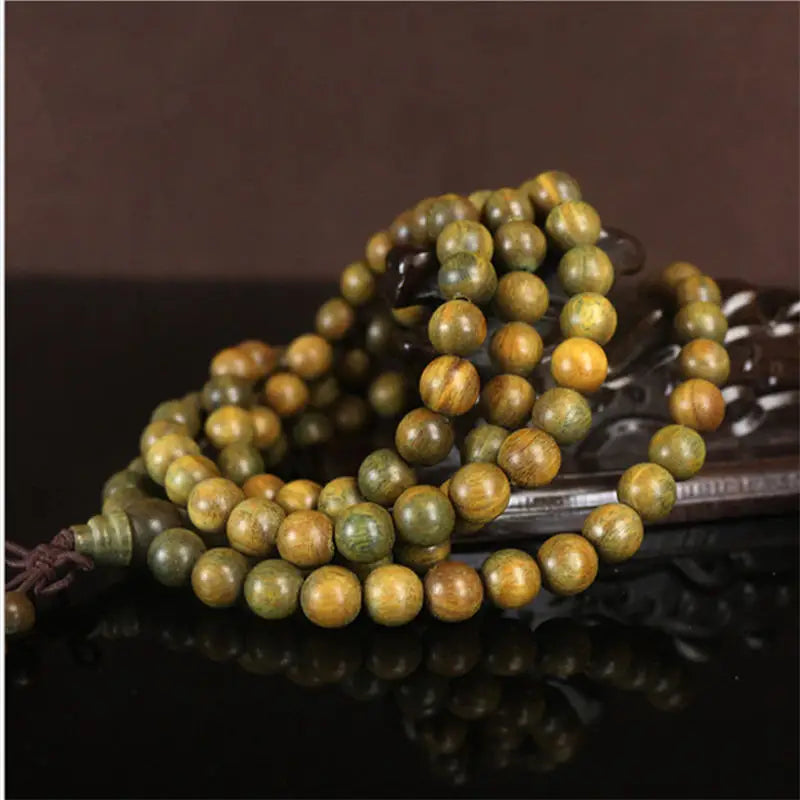 8mm Natural Green Sandalwood Mala Bracelet 108 Beads