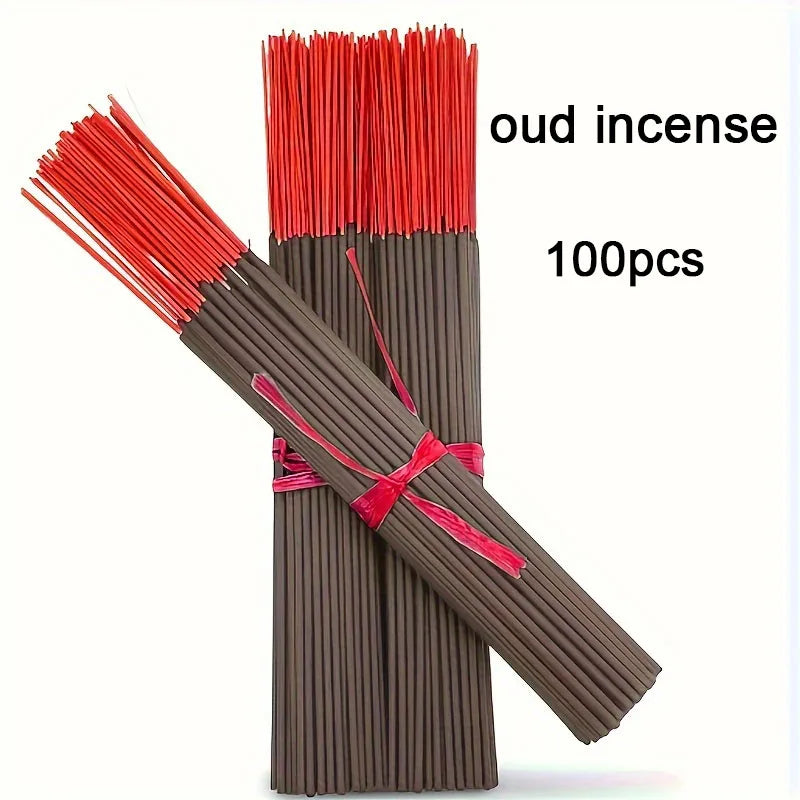100 Japanese Sandalwood Incense Sticks - 32.5cm Long Exotic Incense Sticks with Red Sticks, Bamboo Sticks for Yoga, Meditation, and Positive Energy, 45-60 Minutes Burning Time, Natural Wood Design, Meditation Accessories, Stylish Packaging, Smooth Texture