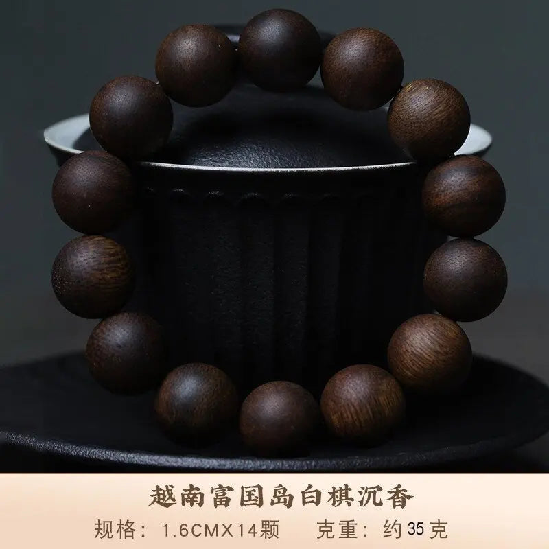 Traditional Chinese Style Vietnam Phu Quoc Island White Qinan Agarwood Beaded Bracelet Lucky Blessing Fortune Attracting Good