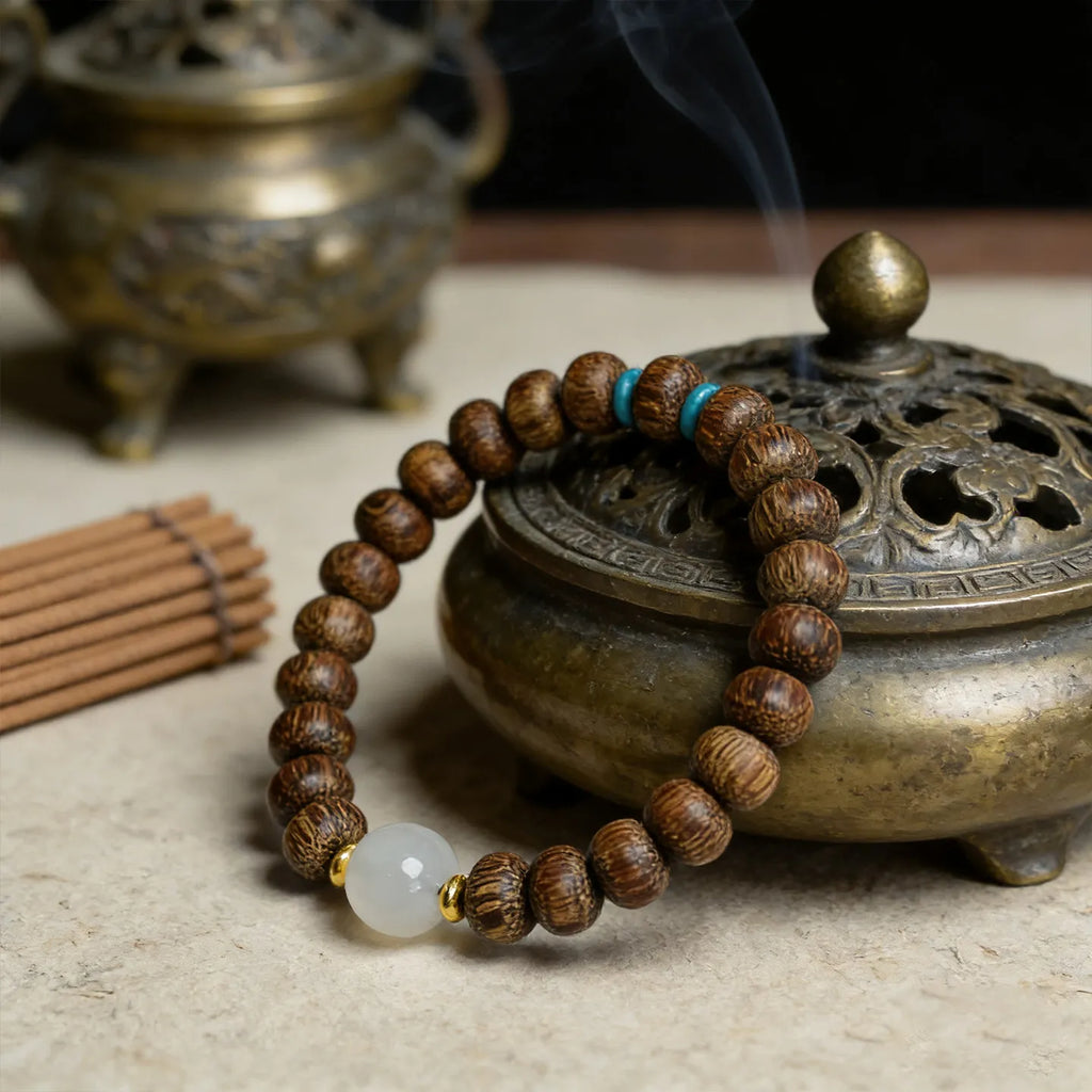 DIY Agarwood and Small Wenge Wood Abacus Bead Buddhist Bracelets for Men and Women Single Strand Wrist Mala Gifts