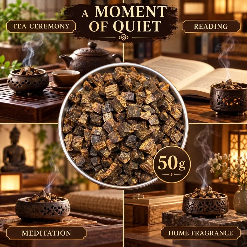 50g High Oil Qinan Agarwood Incense Granules, Aged Wood Chips for Incense Burner, Floral Fruity Honey Aroma