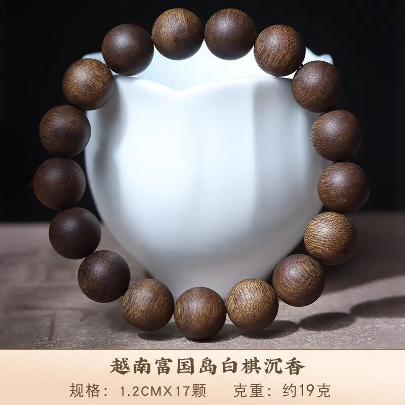 Traditional Chinese Style Vietnam Phu Quoc Island White Qinan Agarwood Beaded Bracelet Lucky Blessing Fortune Attracting Good