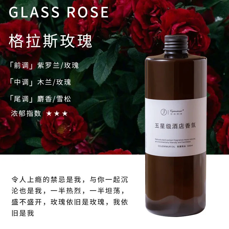 500ML Rose Scented Diffuser Refill Oil Long Lasting Fragrance for Indoor Home Bedroom Hotel Room Air Freshener