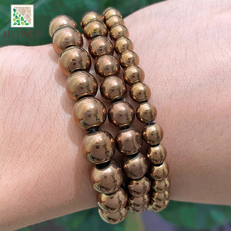 Natural Stone Chocolate Brown Hematite Beads Round Loose Beads DIY Necklace Bracelet For Jewelry Making 2/3/4/6/8/10mm 15" Inch