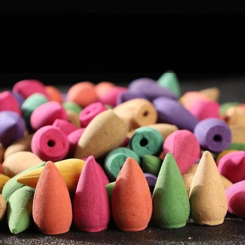 60/100/300pcs Colorful Aromatherapy Backflow Incense Cones Lavender Long Lasting Fragrance Smoke Falls for Viewing Relaxation