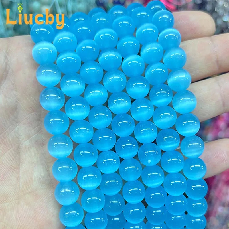 Light Blue Cat Eye Beads 6-10mm DIY Jewelry Making